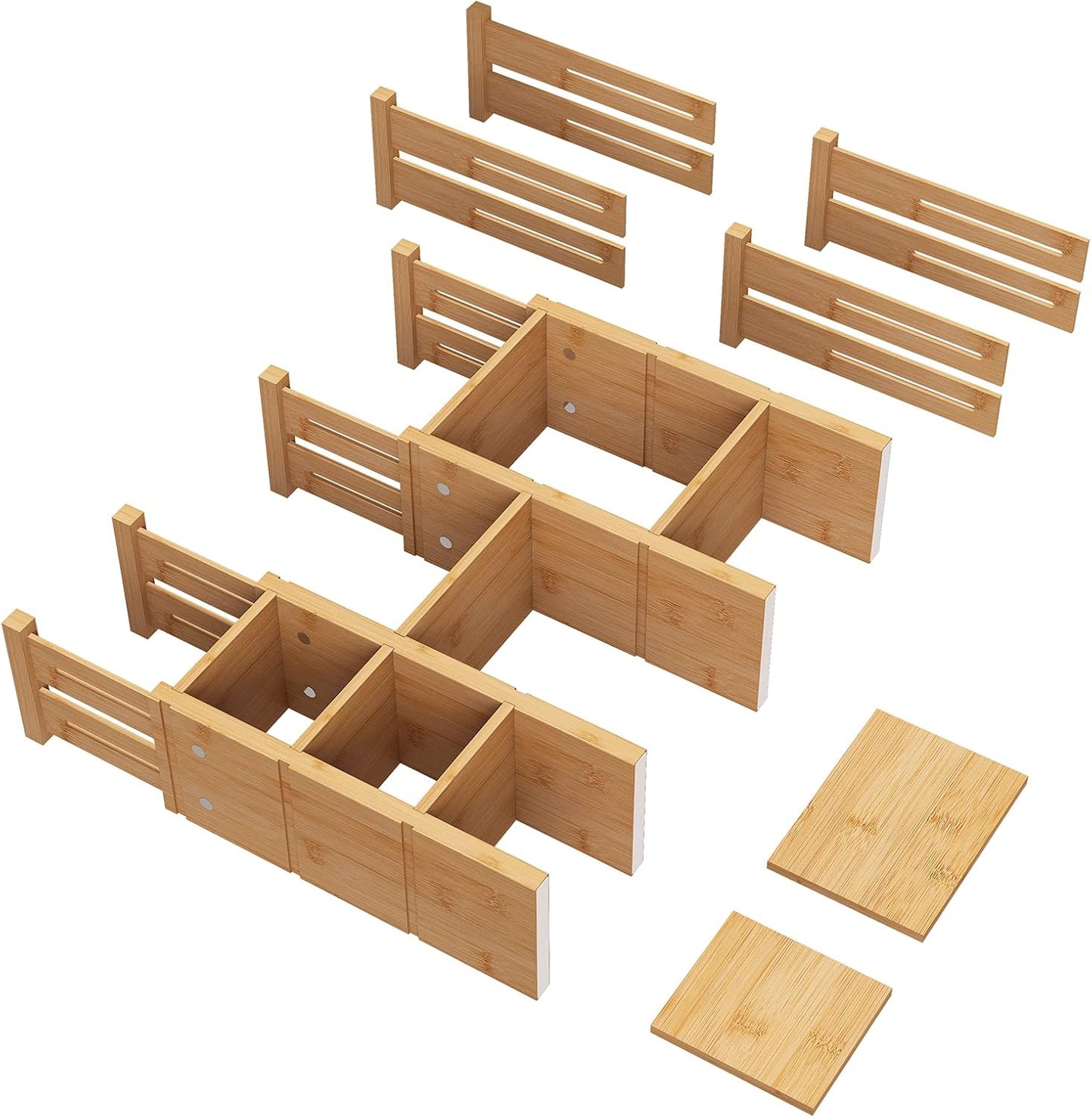 Bamboo Drawer Dividers (6-Pack), Expandable 17"–21.5" — Spring-Loaded, Non-Slip Ends