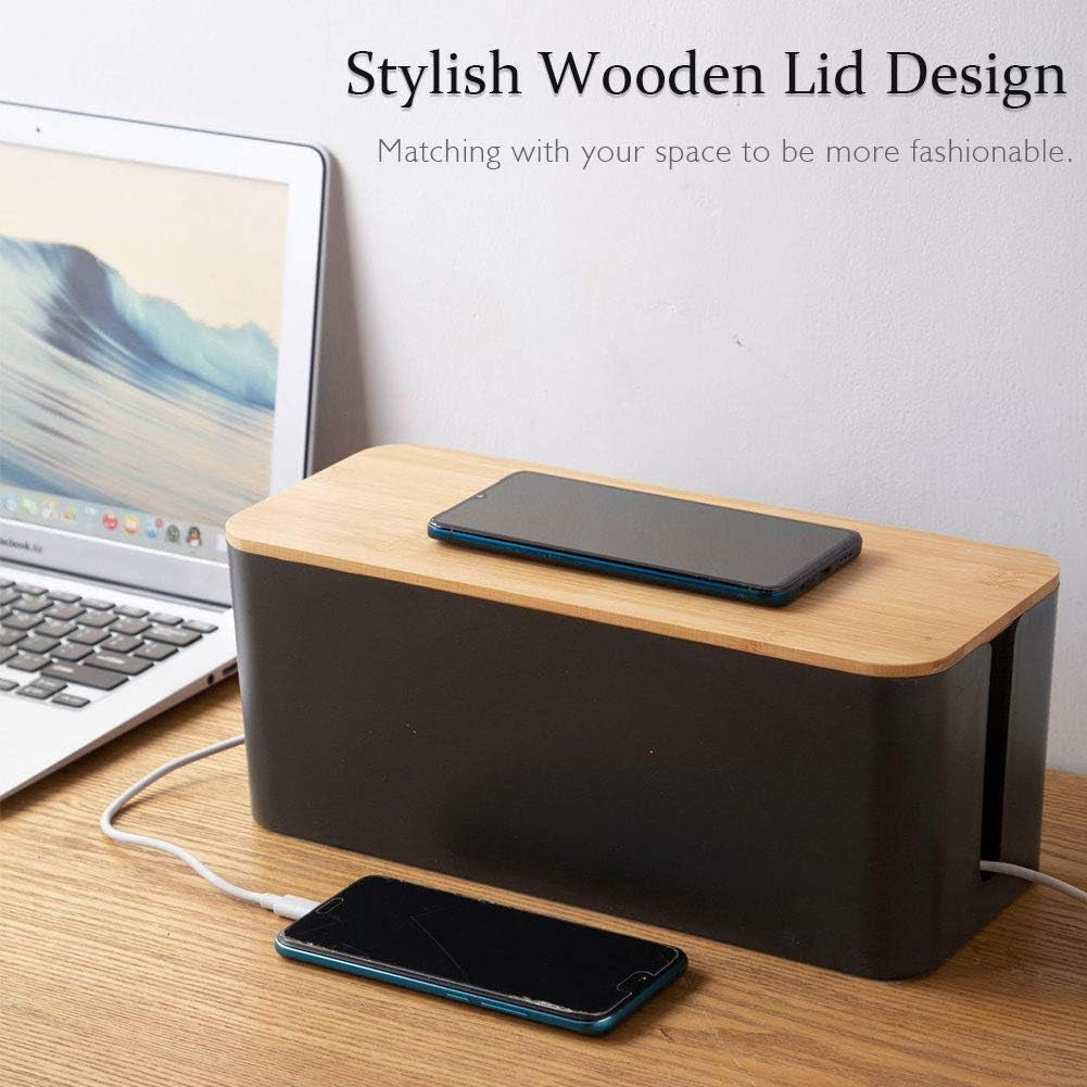 Elegant Cable Management Box Set (3-Pack) with Bamboo Lids & 23 Clip Accessories – Tidy & Conceal Cords