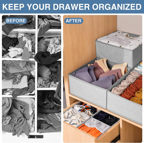 Drawer Organizer for Clothing, 12 Pack Sock Underwear Drawer Organizer Bins, Foldable Fabric Closet Organizers and Storage, Dresser Drawer Dividers for Baby Clothes, Bra, Scarves, Belt, Tie