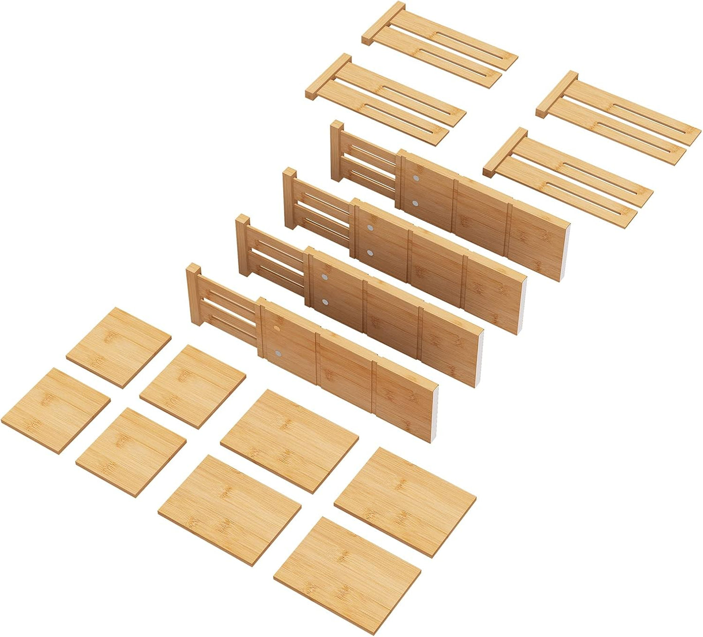 Bamboo Drawer Dividers (6-Pack), Expandable 17"–21.5" — Spring-Loaded, Non-Slip Ends