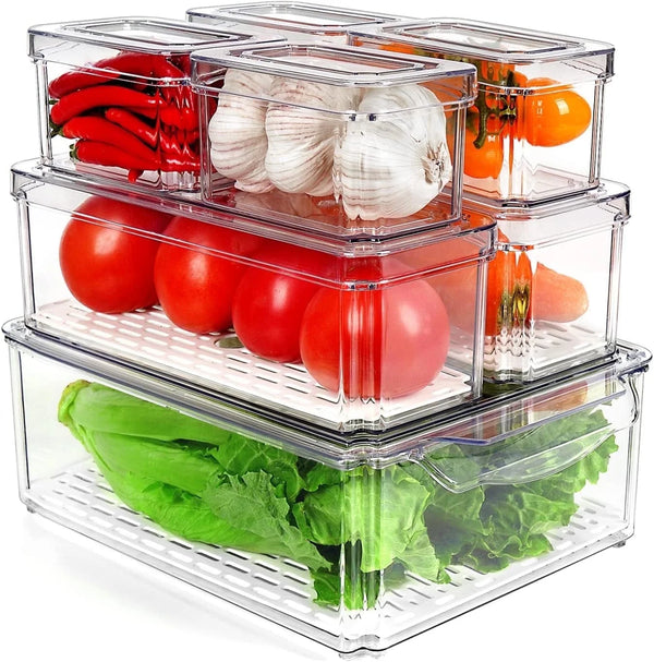 Set of 7 Fridge Organizer Refrigerator Organizer Bins with Lids, Fridge Organization and Storage Clear Containers, Stackable Plastic Pantry Storage Bins for Fruits, Vegetable, Food, BPA Free