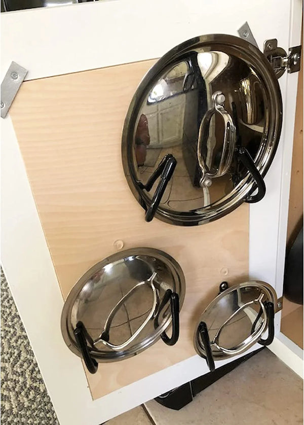 Cabinet Door Pan Lid Organizer, Set of 4, Wall Mount Pot Lid Rack Pot Lid Storage Rack Pan Covers Holder - No Scratch - No Pot Lid