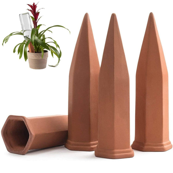 Terracotta Self-Watering Plant Stakes (4-Pack) – Automatic Watering Spikes for Indoor & Outdoor Plants