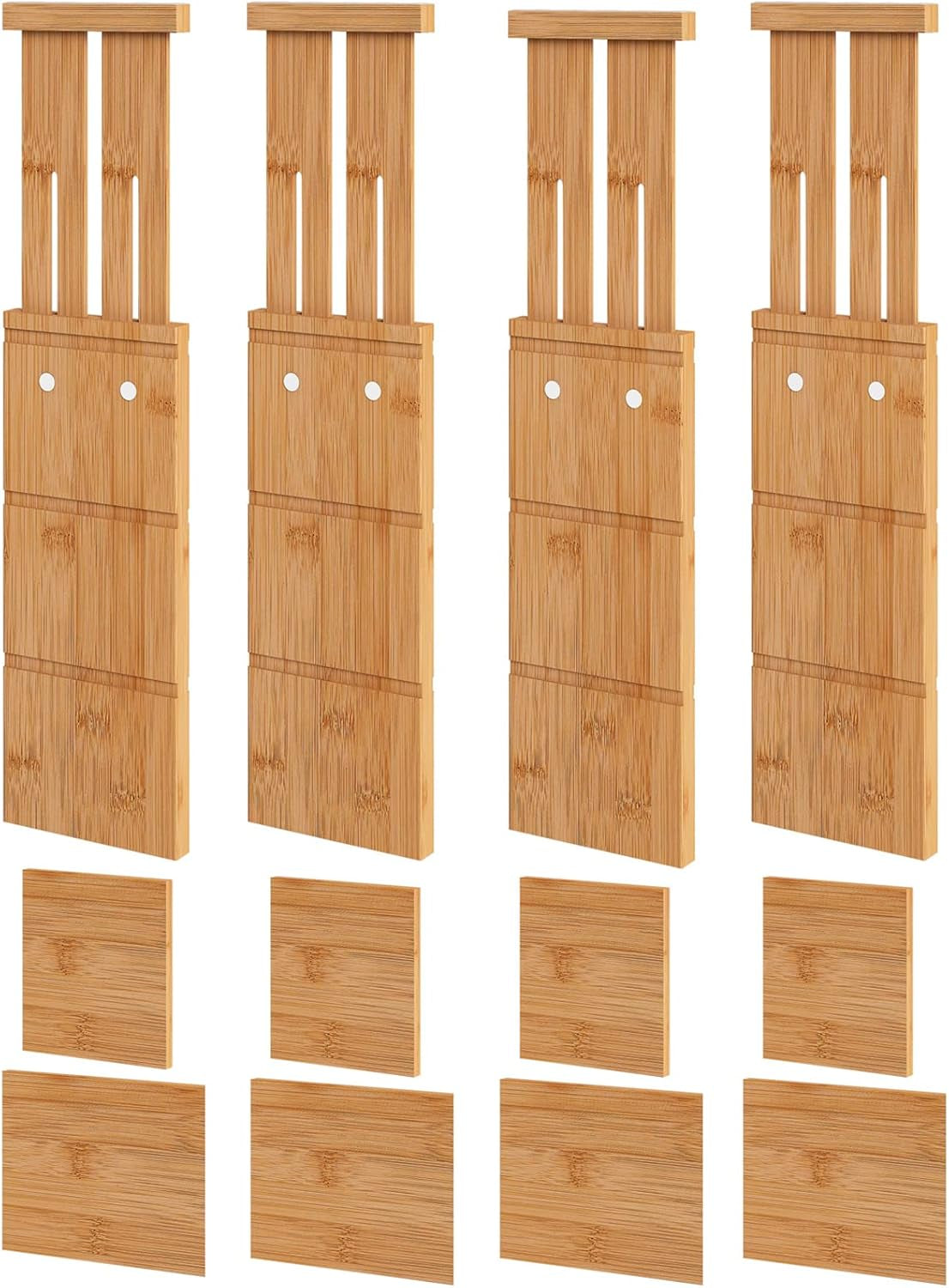Bamboo Drawer Dividers (6-Pack), Expandable 17"–21.5" — Spring-Loaded, Non-Slip Ends