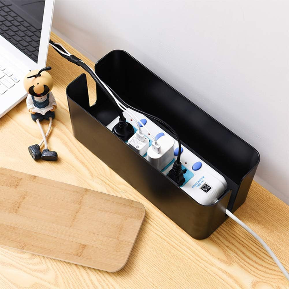 Elegant Cable Management Box Set (3-Pack) with Bamboo Lids & 23 Clip Accessories – Tidy & Conceal Cords