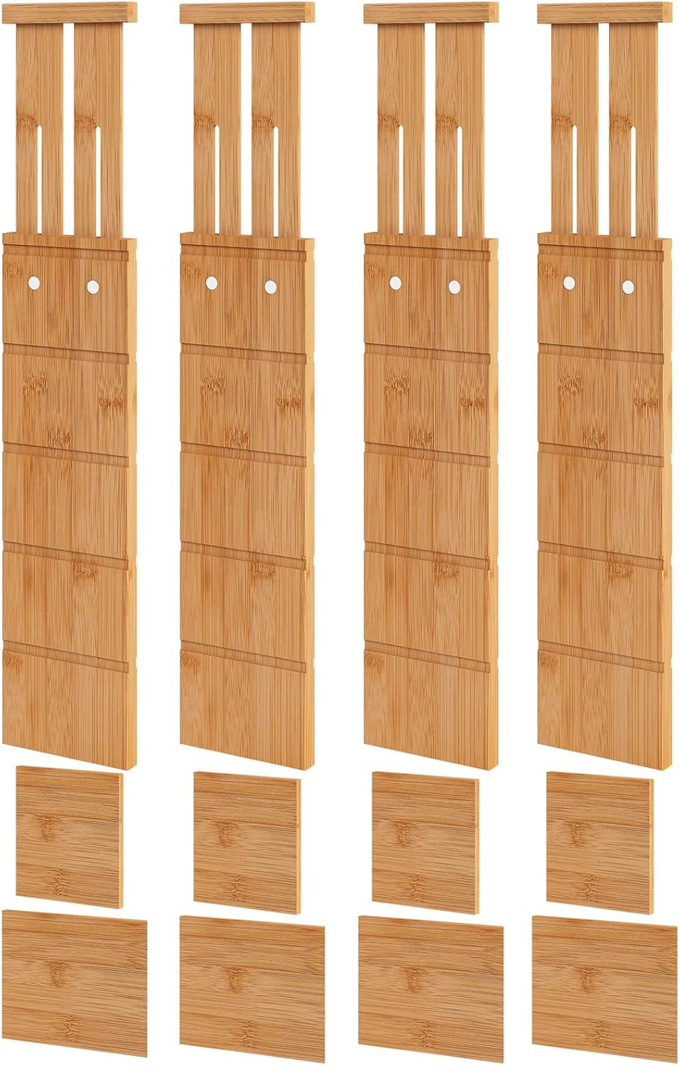 Bamboo Drawer Dividers (6-Pack), Expandable 17"–21.5" — Spring-Loaded, Non-Slip Ends