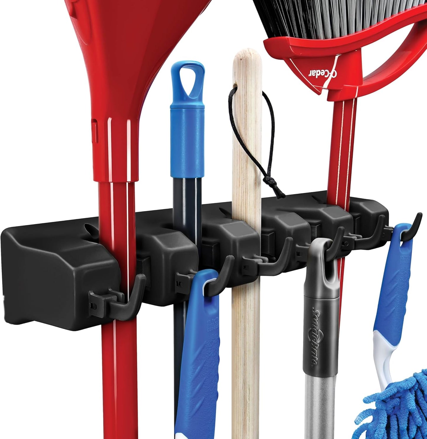 Mop and Broom Holder Wall Mount Garden Tool Storage Tool Rack Storage & Organization for the Home Plastic Hanger for Closet Garage Organizer (5-Position)