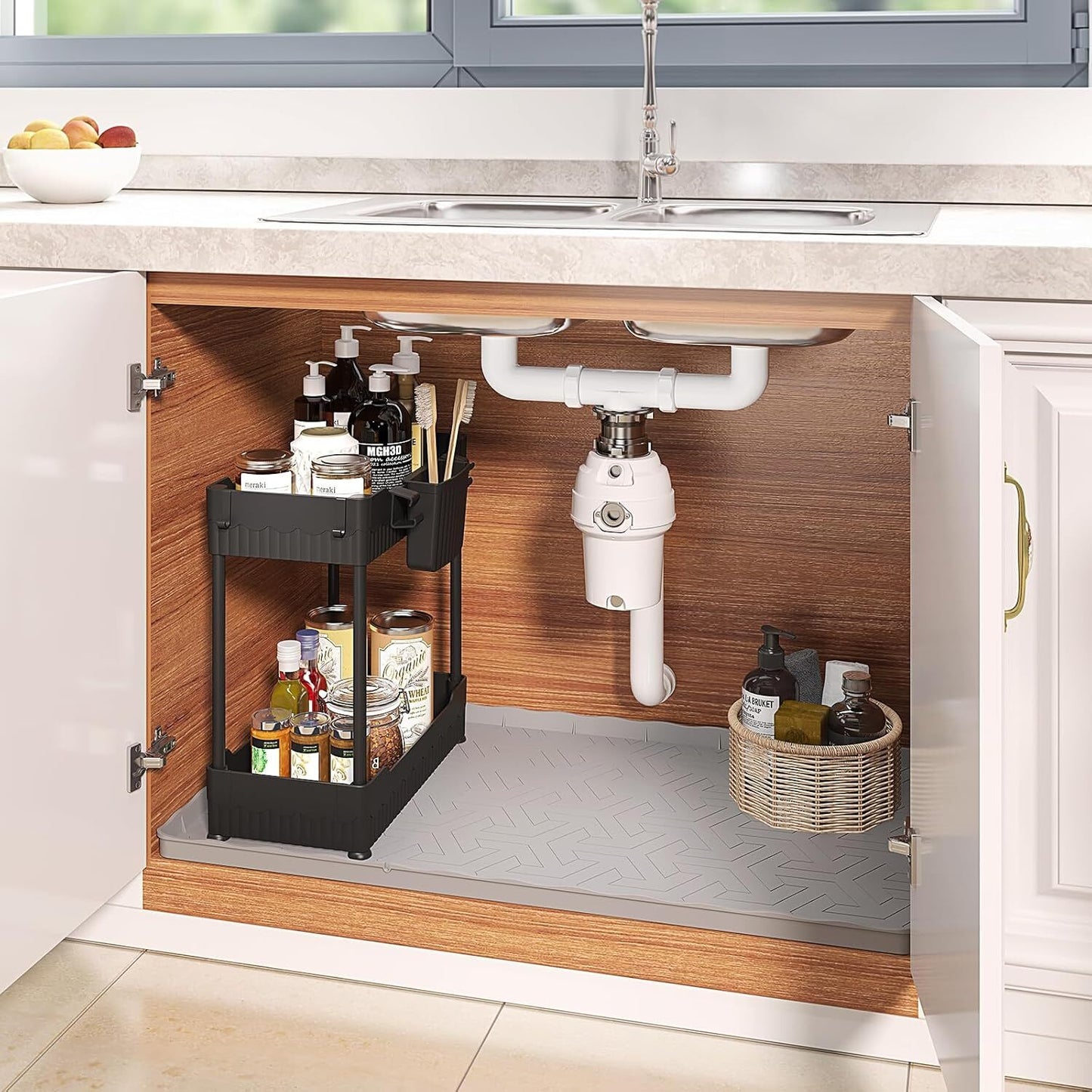 Under-Sink Waterproof Mat – 34″×22″ Non-Slip Cabinet Liner & Leak Protector