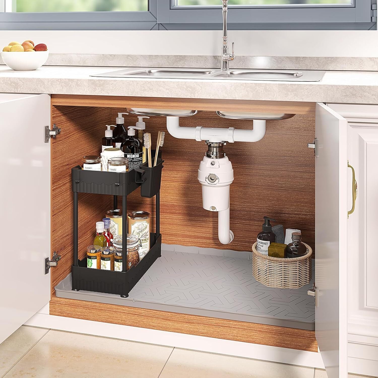 Under-Sink Waterproof Mat – 34″×22″ Non-Slip Cabinet Liner & Leak Protector