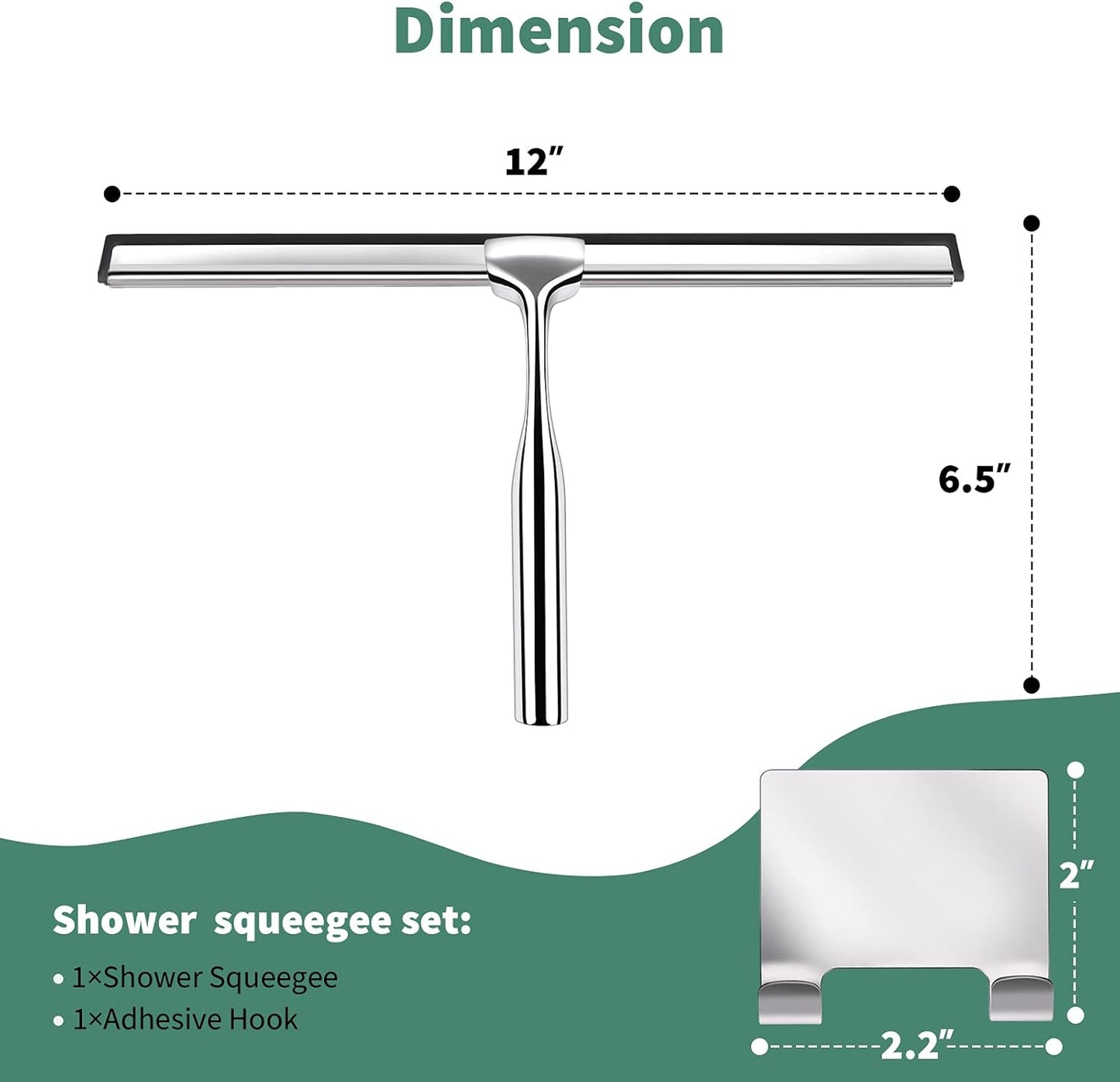 Premium 12-Inch Stainless Steel Shower Squeegee – Streak-Free Glass & Mirror Cleaner with Hook