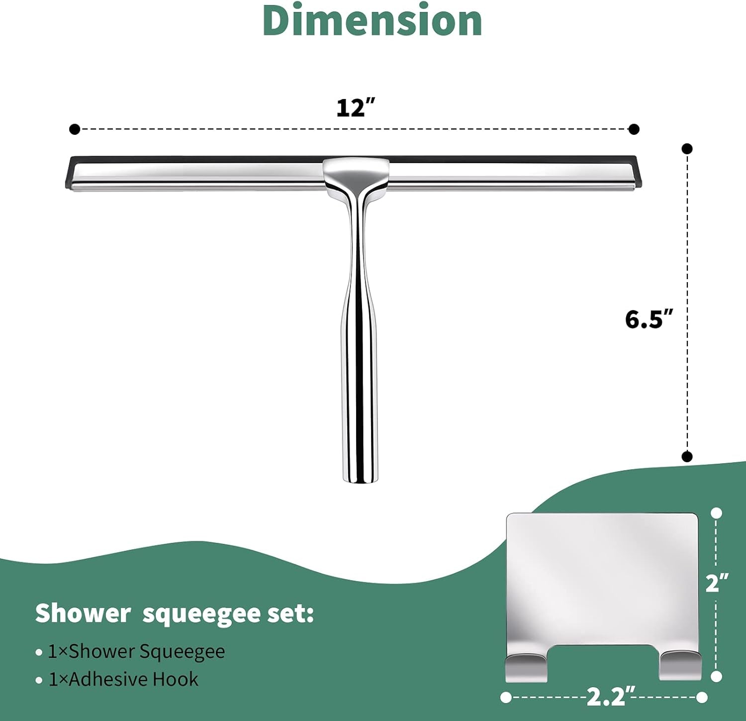Premium 12-Inch Stainless Steel Shower Squeegee – Streak-Free Glass & Mirror Cleaner with Hook