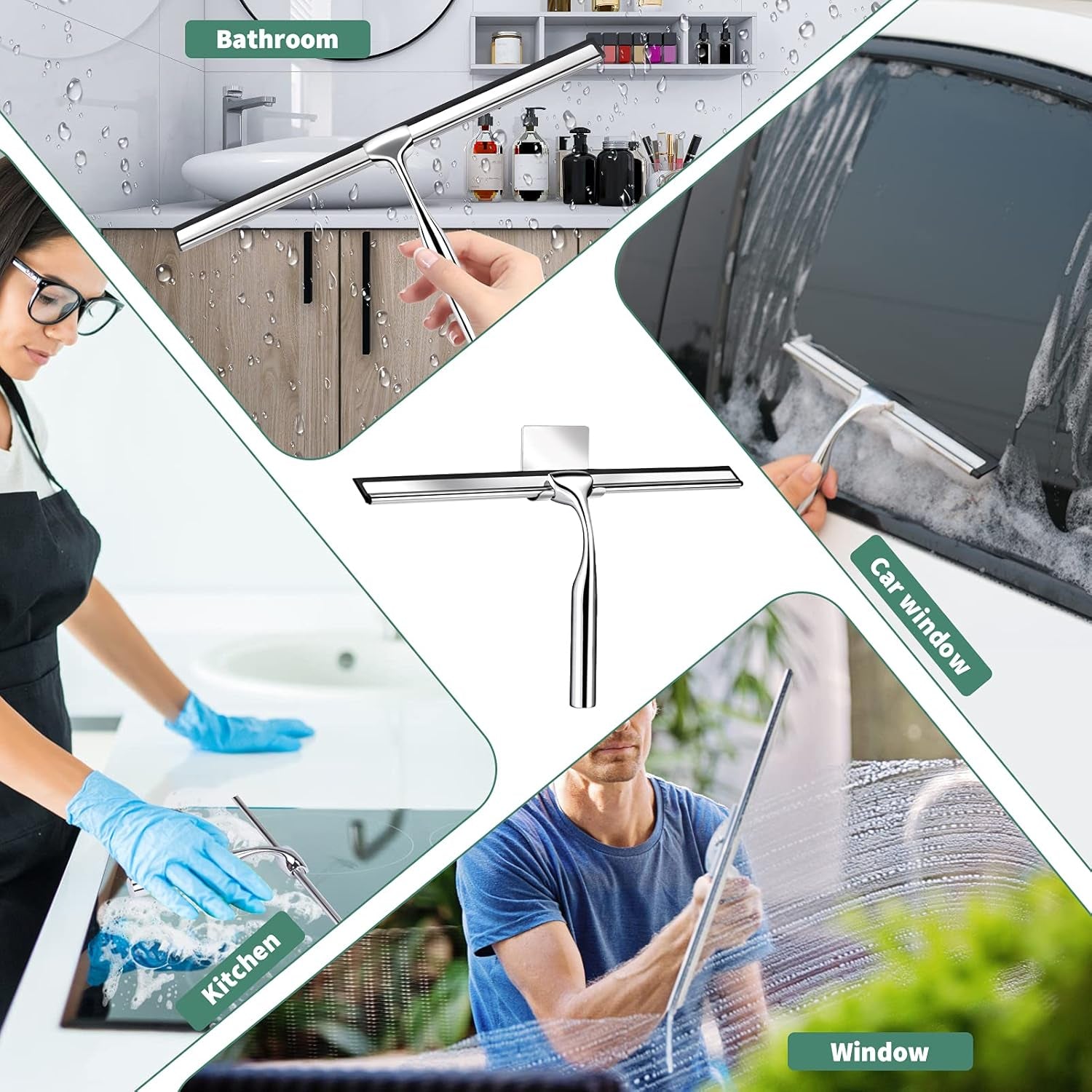 Premium 12-Inch Stainless Steel Shower Squeegee – Streak-Free Glass & Mirror Cleaner with Hook