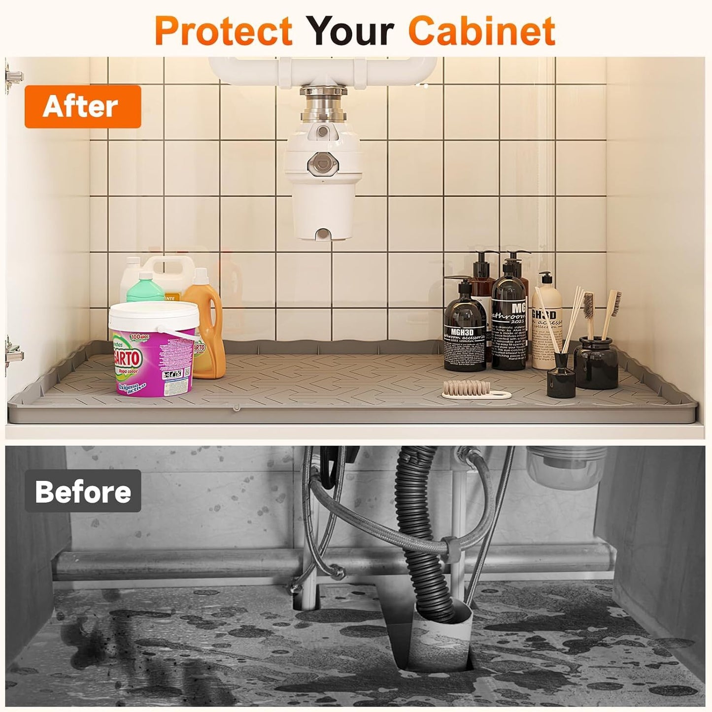 Under-Sink Waterproof Mat – 34″×22″ Non-Slip Cabinet Liner & Leak Protector