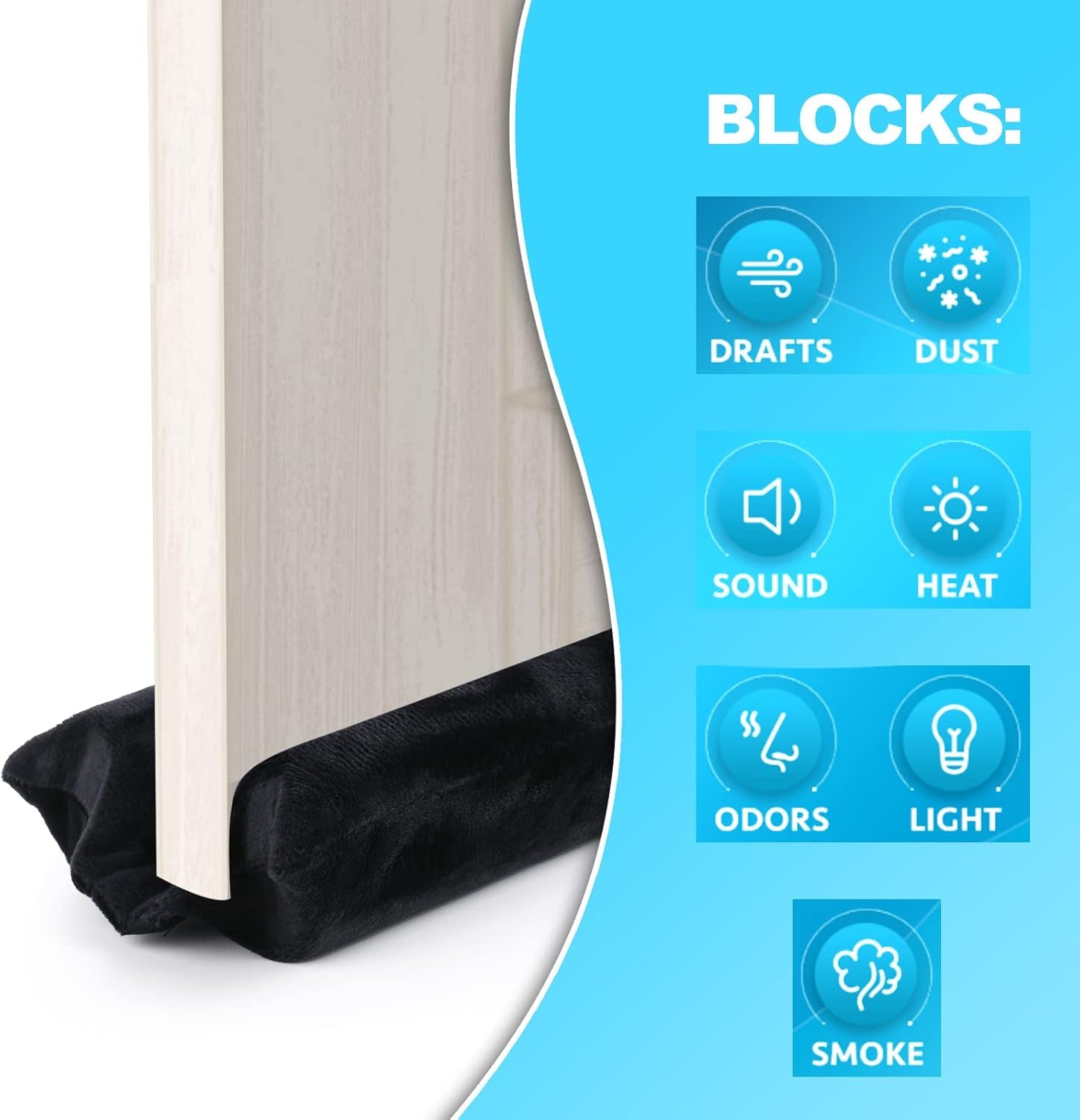 under Door Draft Stopper Adjustable Double Draft Noise Air Blocker Sweep for Sound Dust Proof Gap 2" Foam Seal(Black)