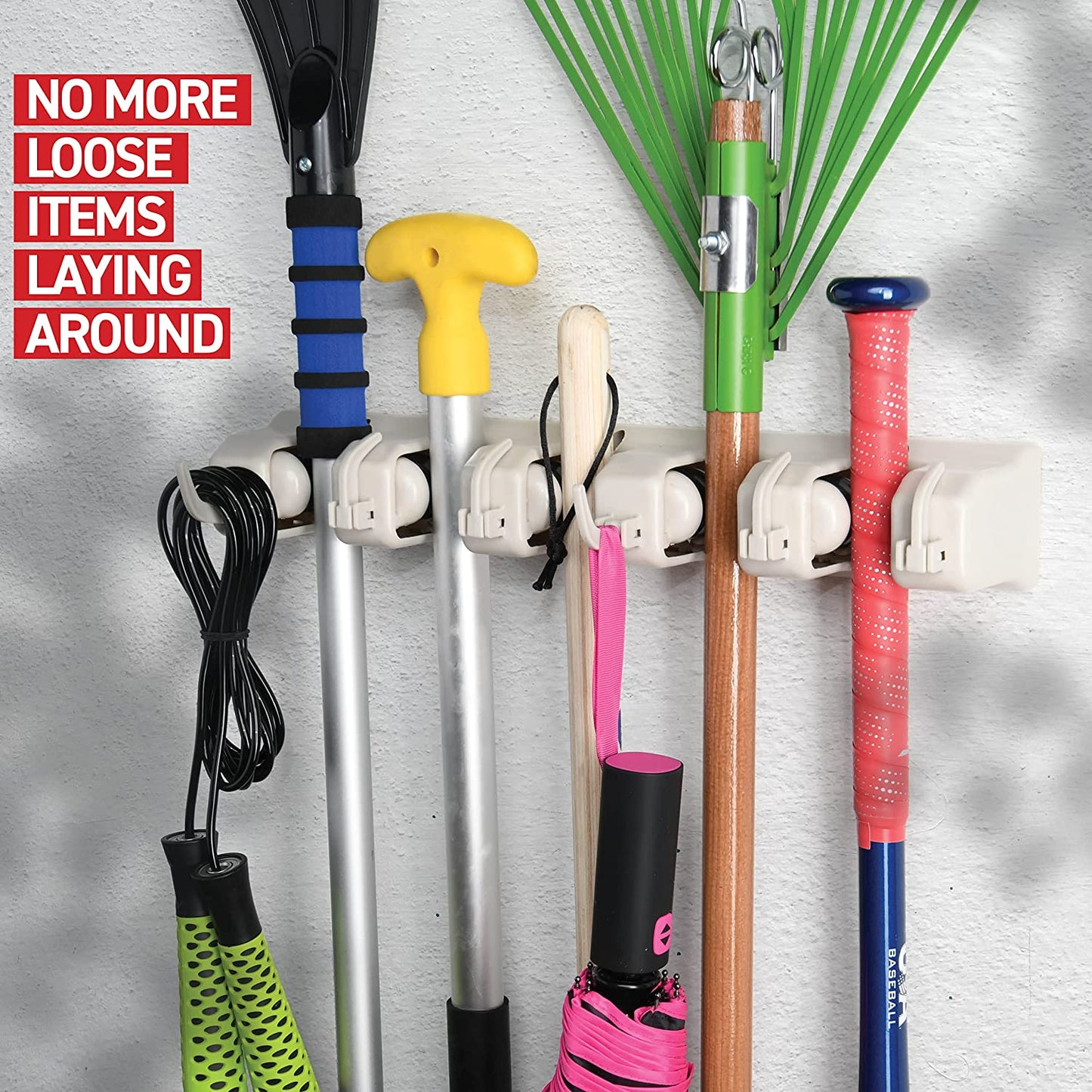 Mop and Broom Holder Wall Mount Garden Tool Storage Tool Rack Storage & Organization for the Home Plastic Hanger for Closet Garage Organizer (5-Position)