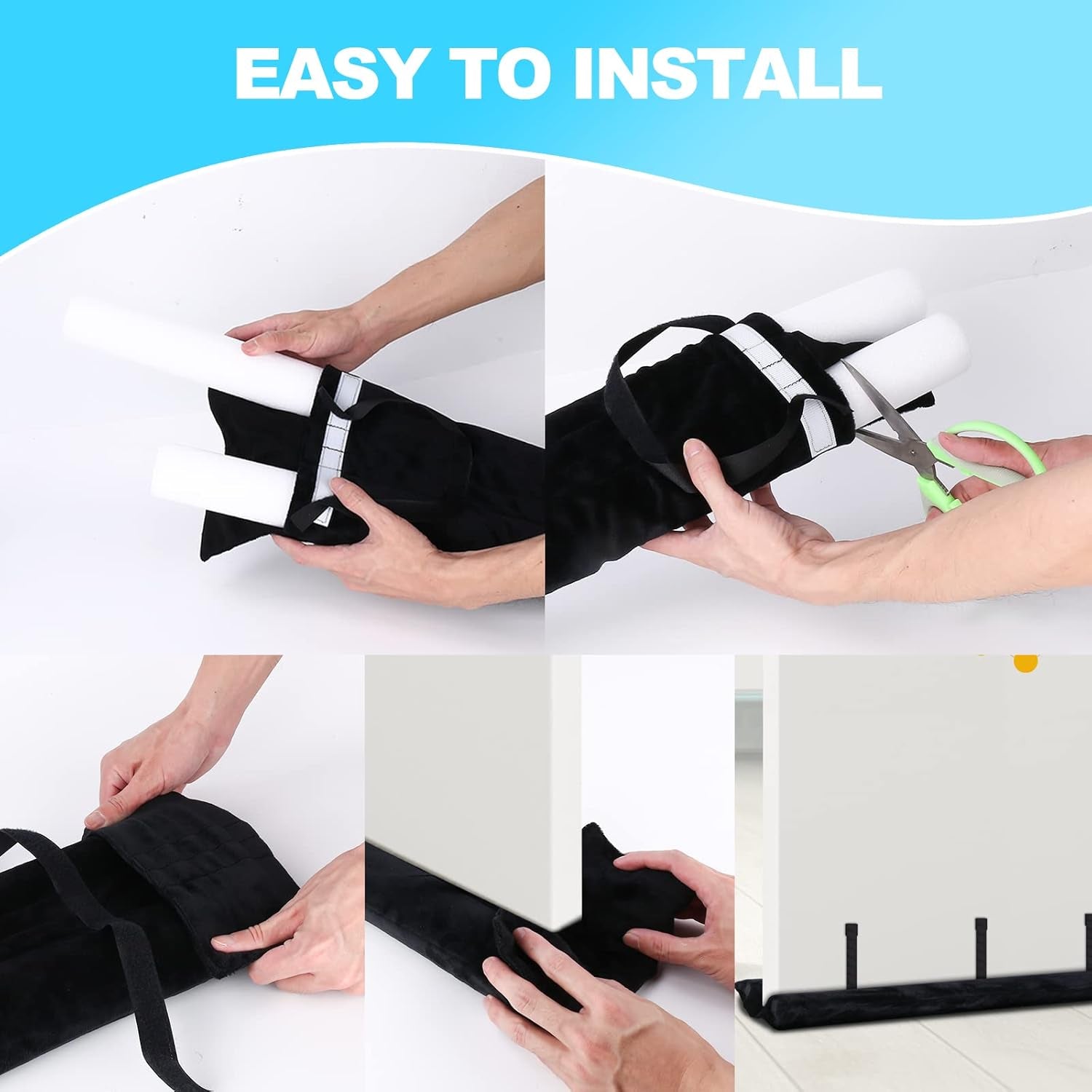 under Door Draft Stopper Adjustable Double Draft Noise Air Blocker Sweep for Sound Dust Proof Gap 2" Foam Seal(Black)
