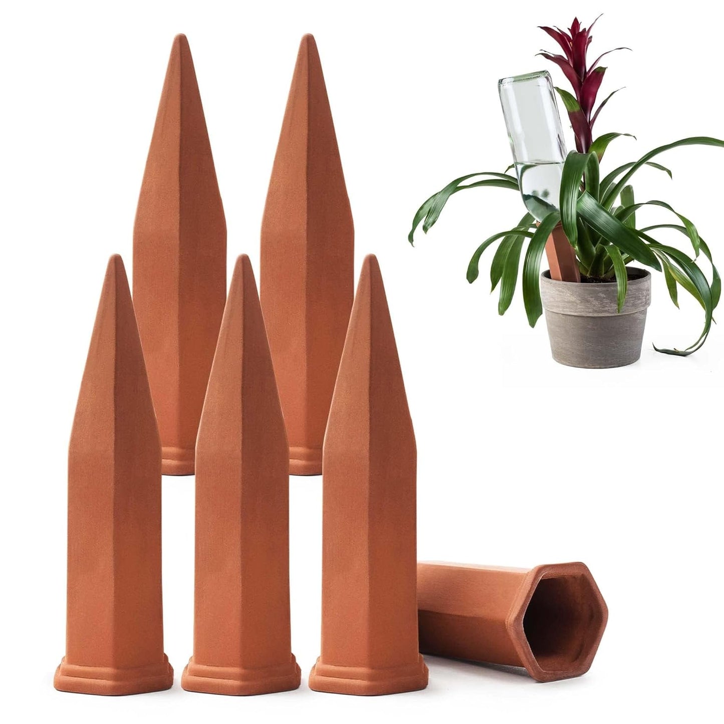 Terracotta Self-Watering Plant Stakes (4-Pack) – Automatic Watering Spikes for Indoor & Outdoor Plants
