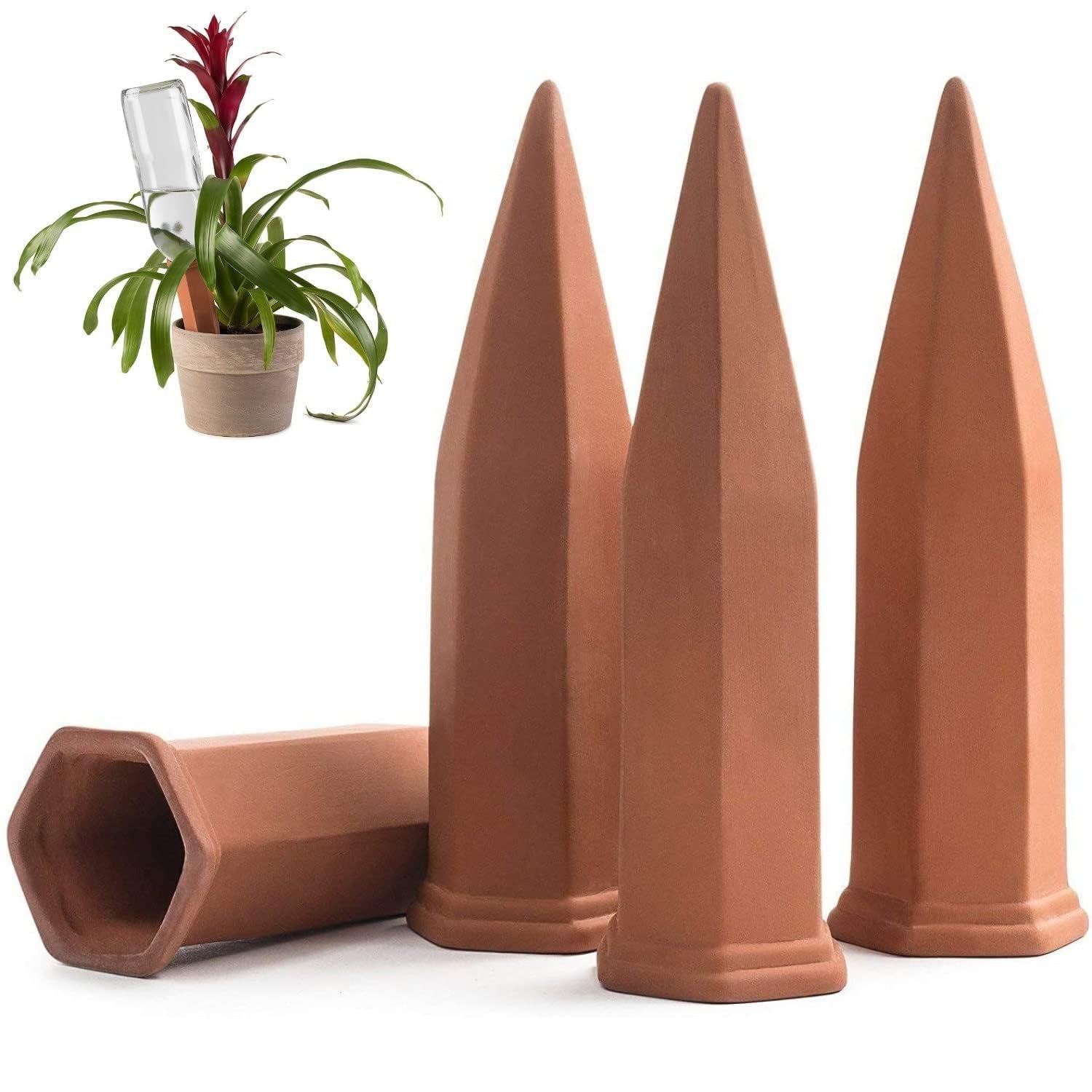 Terracotta Self-Watering Plant Stakes (4-Pack) – Automatic Watering Spikes for Indoor & Outdoor Plants