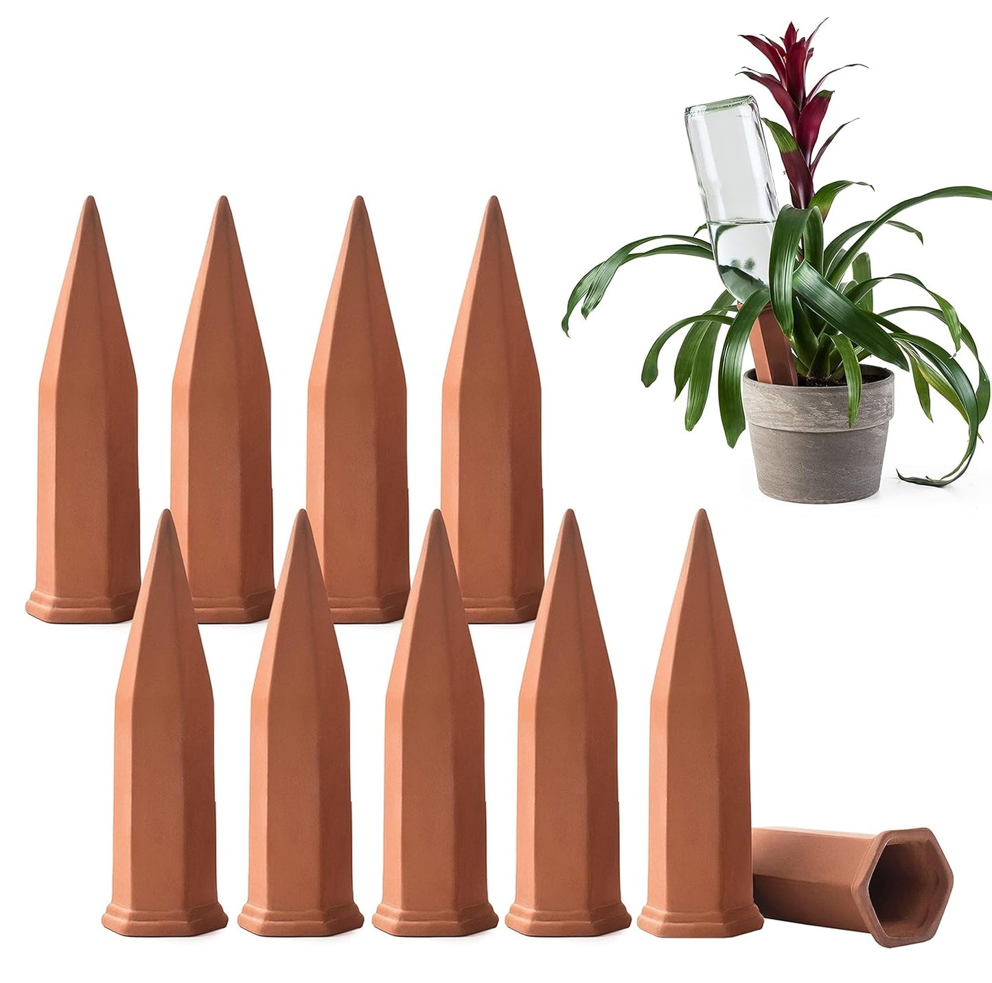 Terracotta Self-Watering Plant Stakes (4-Pack) – Automatic Watering Spikes for Indoor & Outdoor Plants