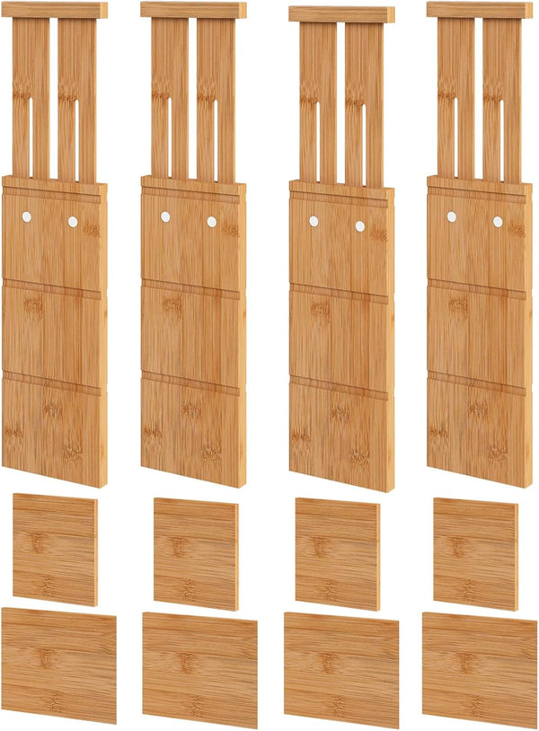 Bamboo Drawer Dividers (6-Pack), Expandable 17"–21.5" — Spring-Loaded, Non-Slip Ends