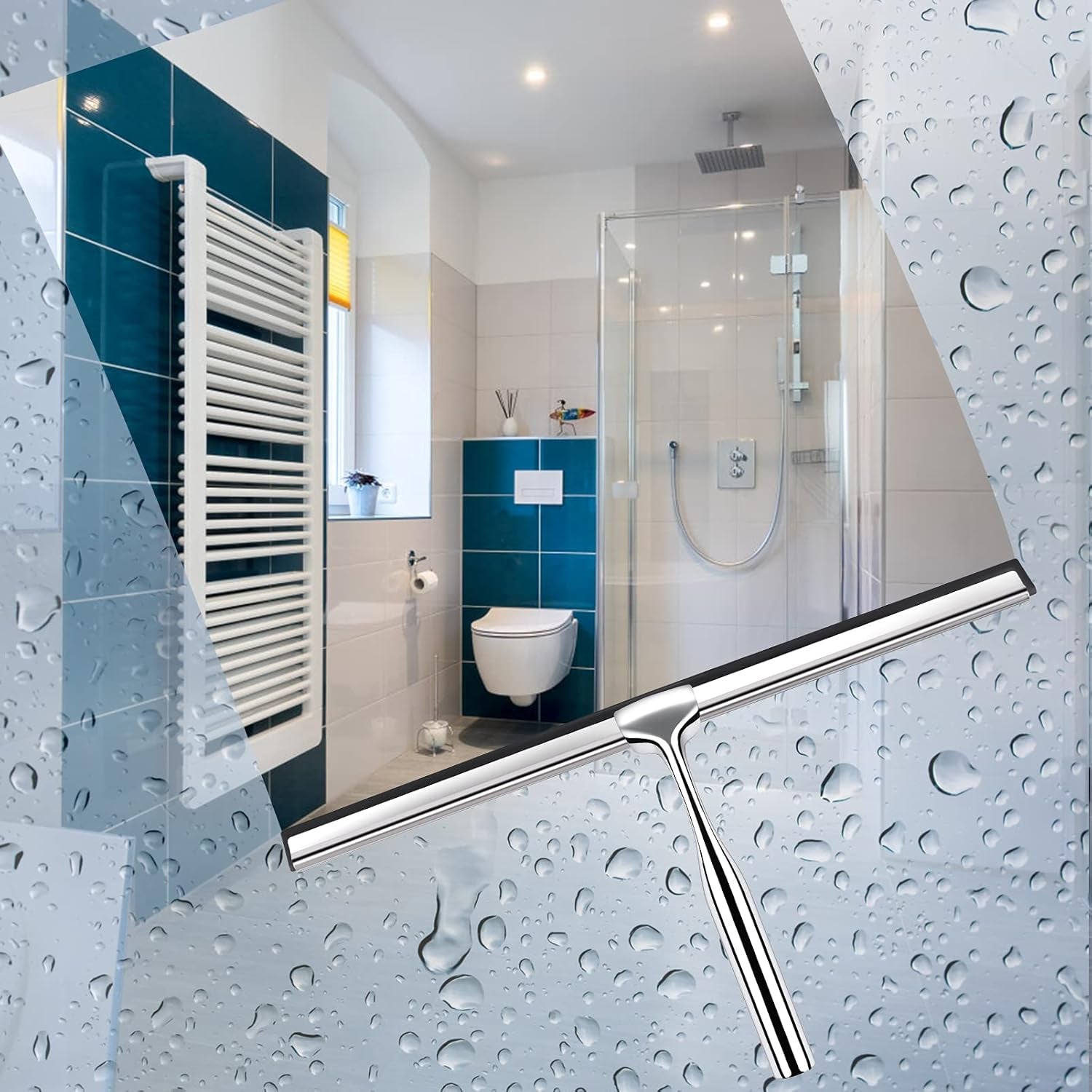 Premium 12-Inch Stainless Steel Shower Squeegee – Streak-Free Glass & Mirror Cleaner with Hook
