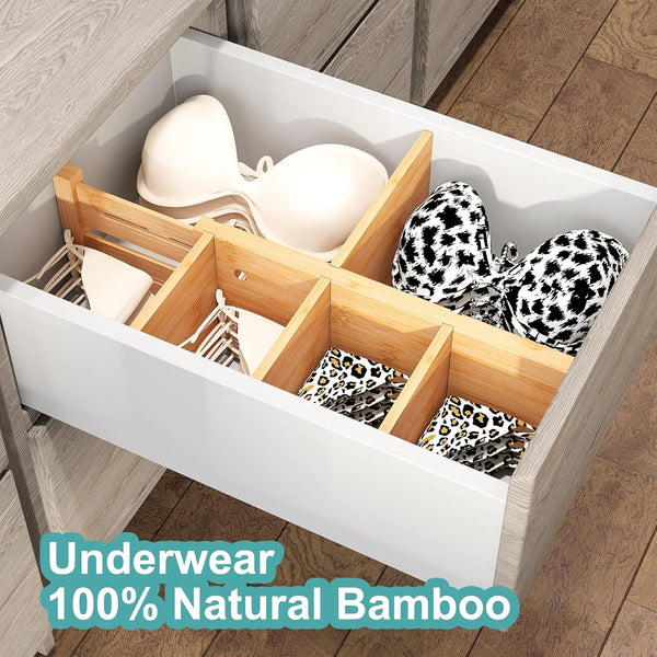 Bamboo Drawer Dividers (6-Pack), Expandable 17"–21.5" — Spring-Loaded, Non-Slip Ends