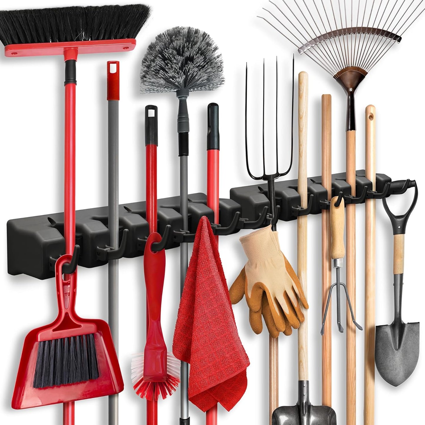 Mop and Broom Holder Wall Mount Garden Tool Storage Tool Rack Storage & Organization for the Home Plastic Hanger for Closet Garage Organizer (5-Position)