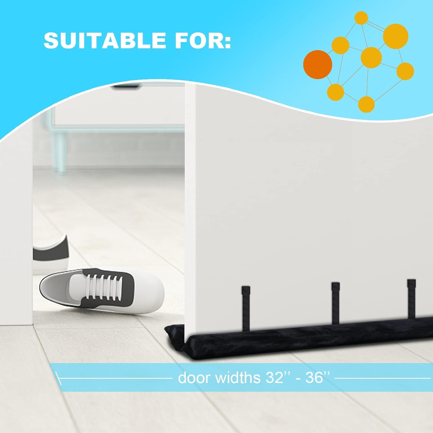 under Door Draft Stopper Adjustable Double Draft Noise Air Blocker Sweep for Sound Dust Proof Gap 2" Foam Seal(Black)